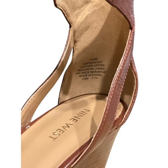 Nine West Floyd Brown Leather Stacked Wedge Sandal Ankle Strap - Picture 6 of 6